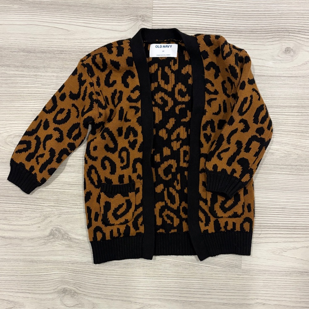 Old Navy Leopard-Pattern Open Cardigan - Black & Brown